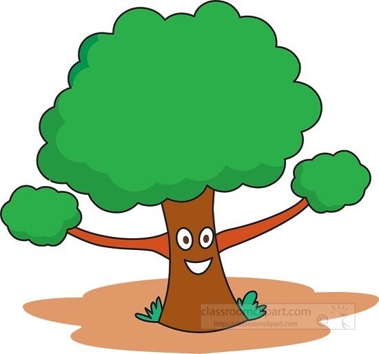 smiling happy tree cartoon character clipart