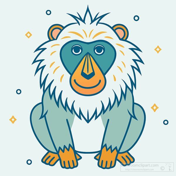 smiling monkey illustration with fluffy white fur