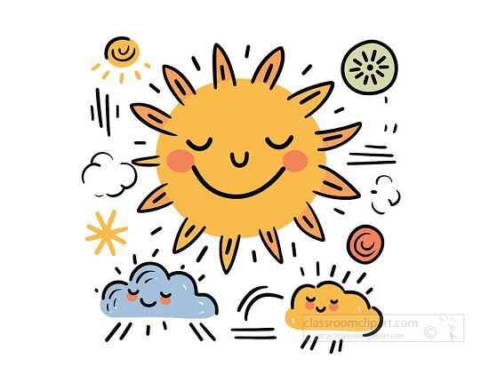 smiling sun with closed eyes and yellow rays