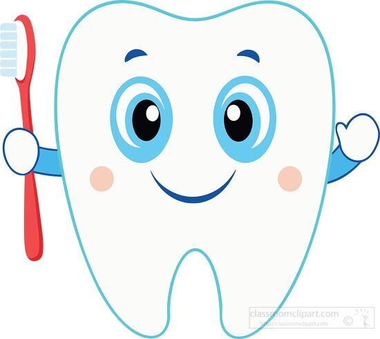 smiling tooth character holding a red toothbrush