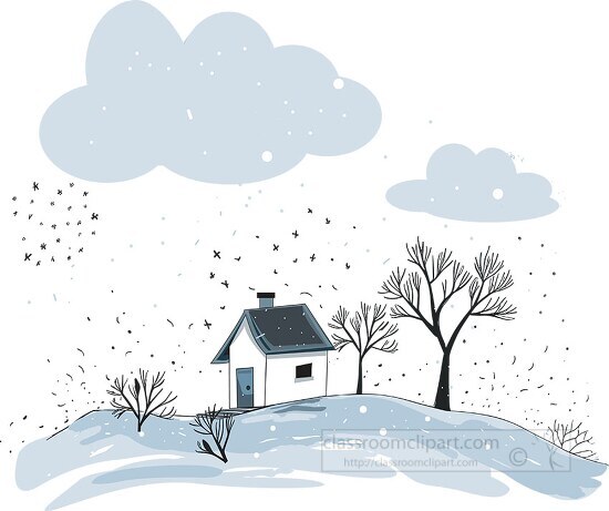snow falling over a house during a cold_front
