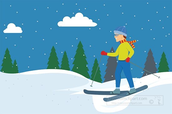 snow skier on mountain slope with trees in background clipart