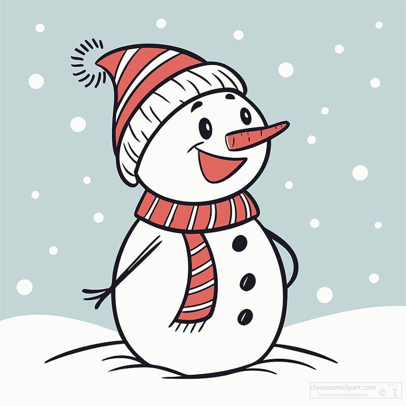 snowman in a striped christmas scarf and hat