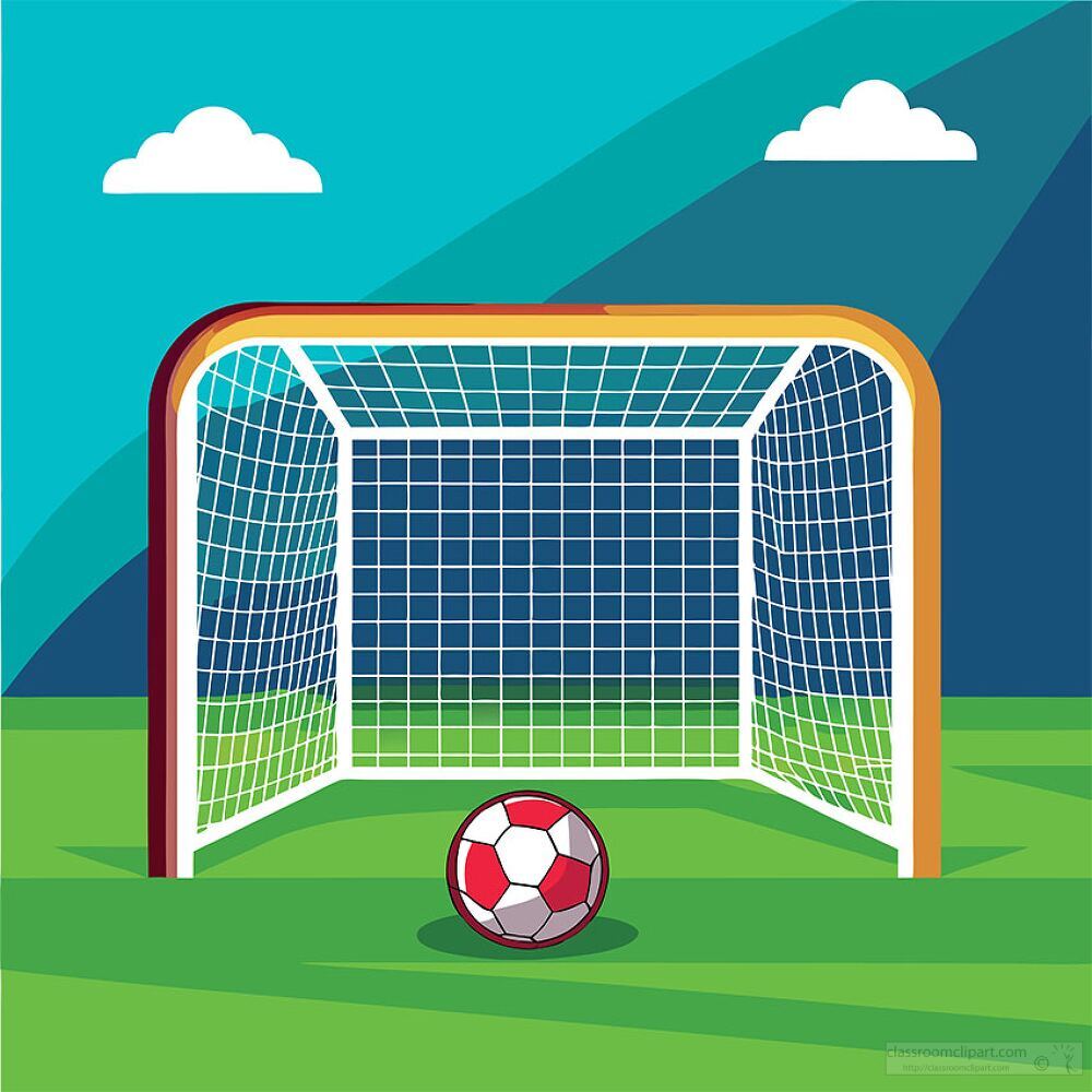 soccer ball rests in front of a goalpost