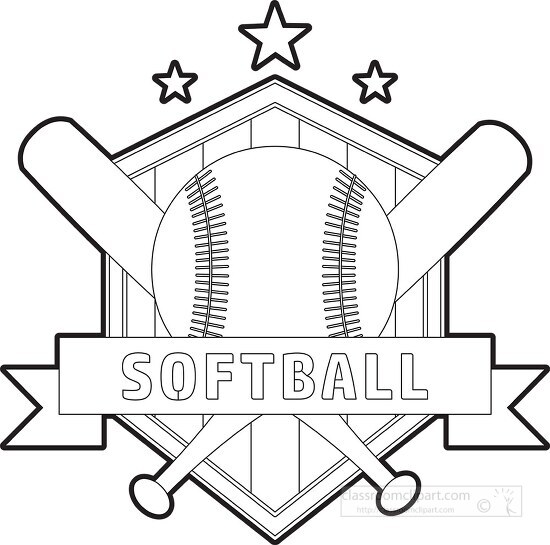 softball and crossed bats with shield clipart printable cutout