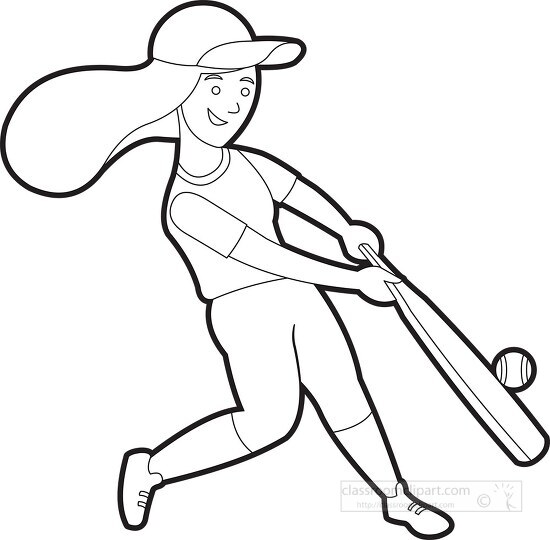 softball player hits ball with bat printable cutout