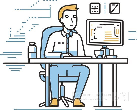 software developer sits at desk to work on computer