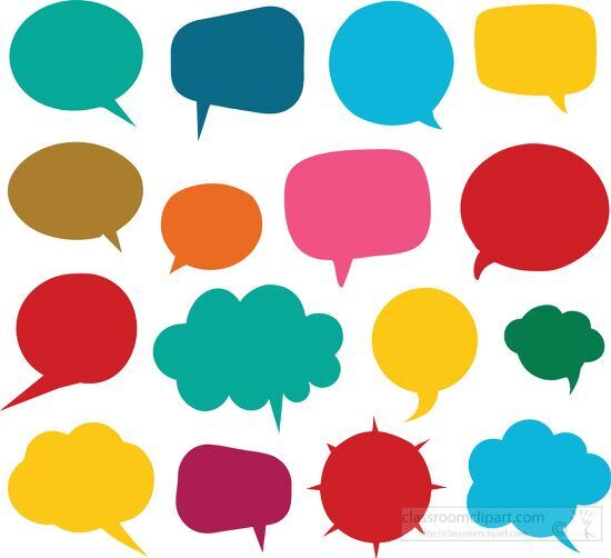 Speech bubbles in multiple bright colors on a white