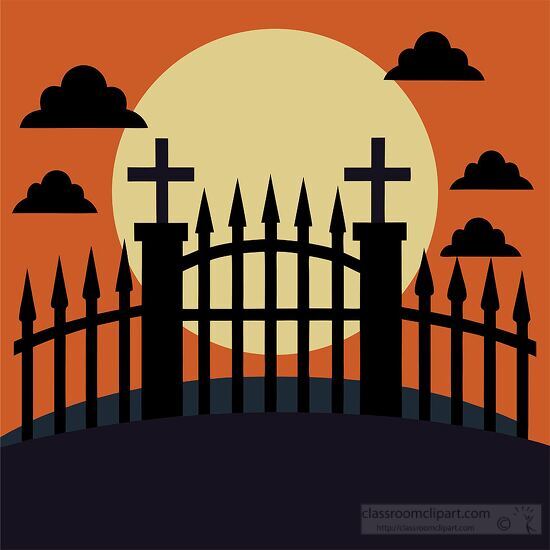 spooky Halloween scene with a dark cemetery fence