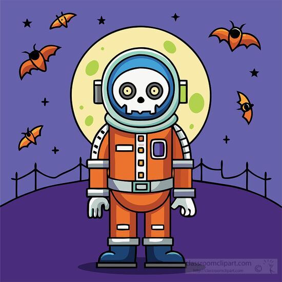 spooky Halloween themed astronaut with a skeleton face