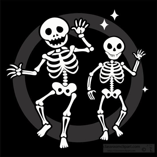 spooky playful trio of skeletons waving