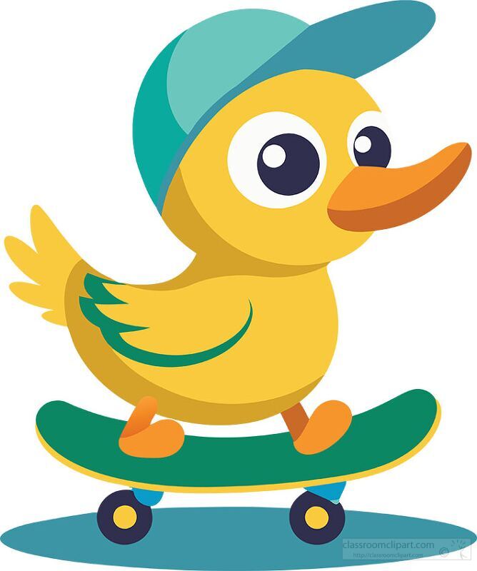 sporty cute duck riding a skateboard