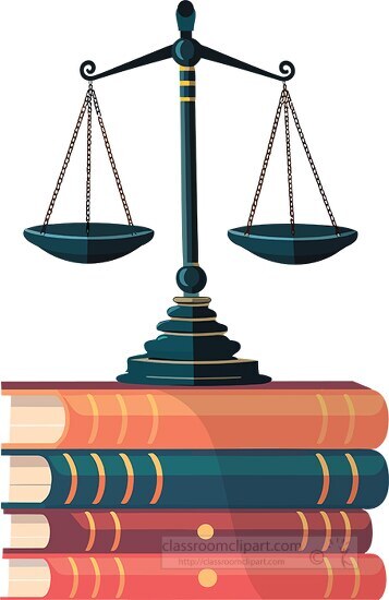 stack of law books with the scale of justice clip art