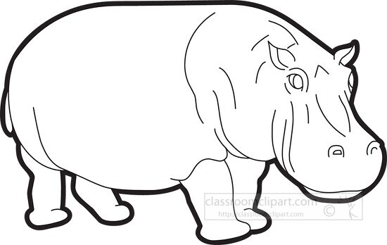 standing hippopotamus black outline clip art