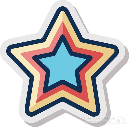 star sticker with a blue star in the center and a multicolored border copy clipart