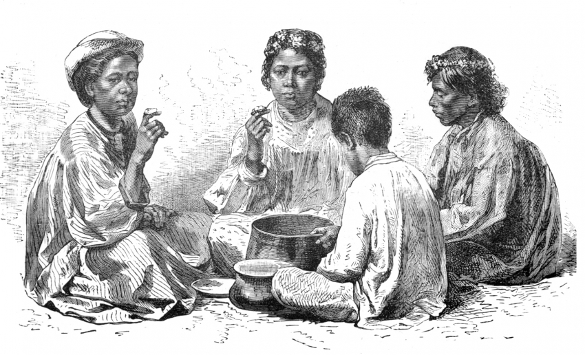 Hawaiians eating Poi the National Dish - Classroom Clip Art