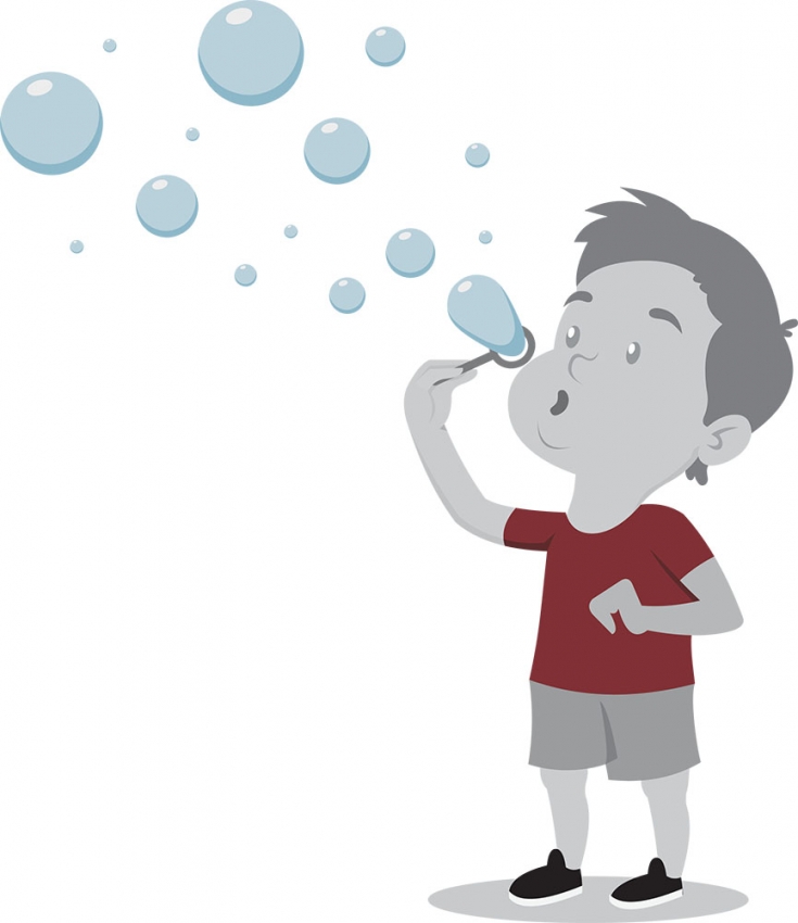 boy blowing bubbles holding wand to lips Classroom Clip Art