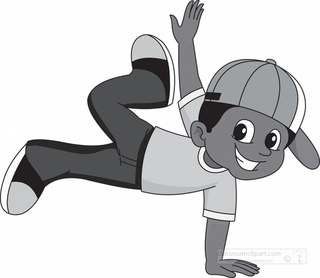 boy doing hip hop dance gray color clipart - Classroom Clip Art