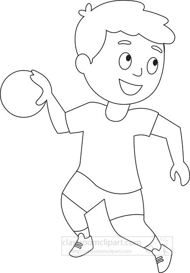 Free boy holds ball while playing handball black outline clipart