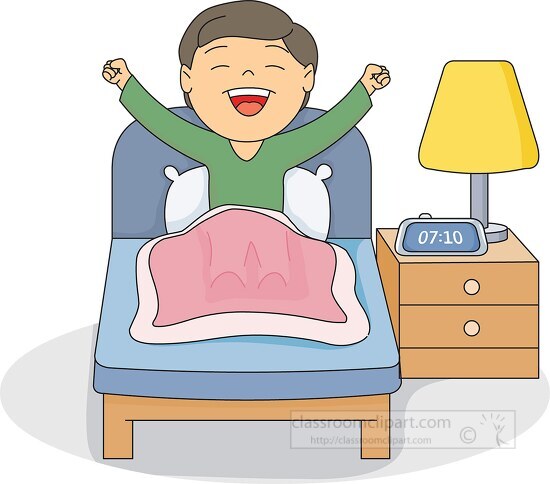 boy in bed waking up in the morning - Classroom Clip Art