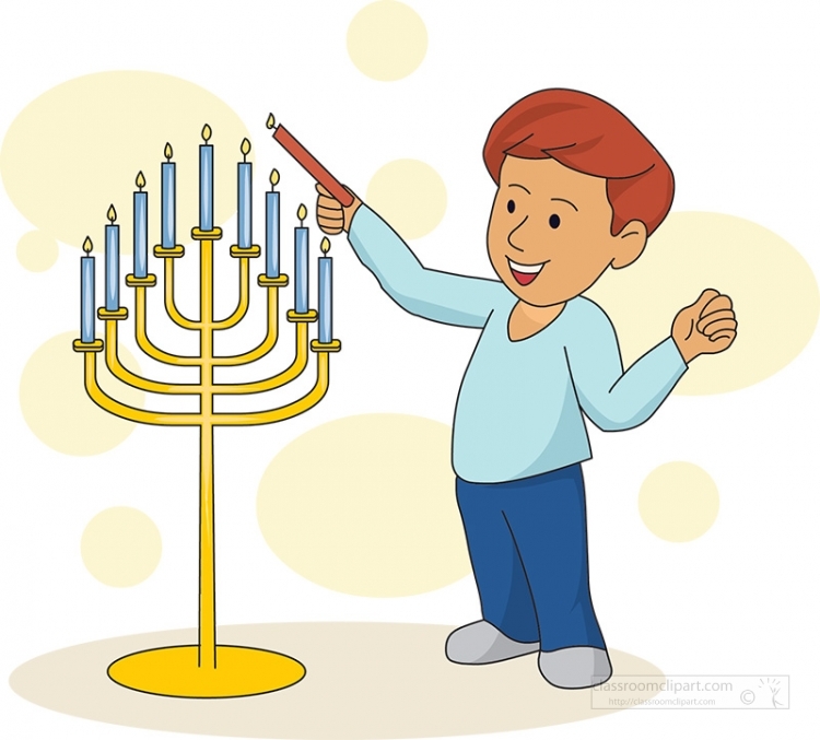 boy lighting menorah candle hanukah clipart Classroom Clip Art