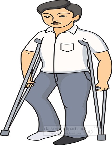 boy on crutches - Classroom Clip Art