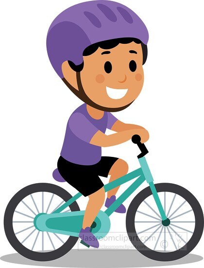 Boy wearing purple helmet rides a two wheeled Bicycle Sports Cli