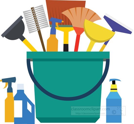 bucket full of cleaning supplies broom mop Classroom Clip Art