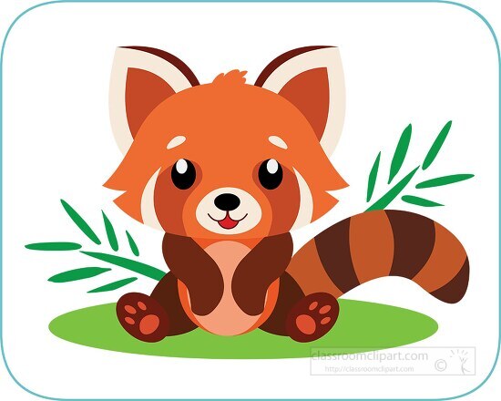 charming cute red panda sits shows fluffy ringed tail clipart ...