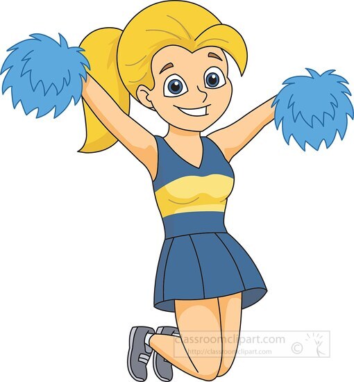 Free cheerleader-jumps-up-holding-pom-poms-clipart - Classroom Clipart