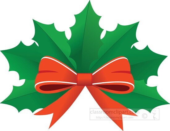 christmas holly red bow - Classroom Clip Art