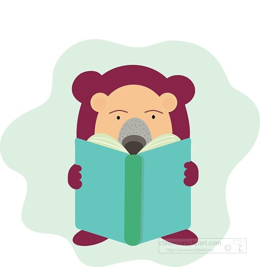 cute bear reading a book clipart