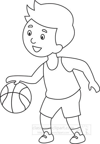 Free cute boy bouncing a basketball with one hand black outline clipa ...
