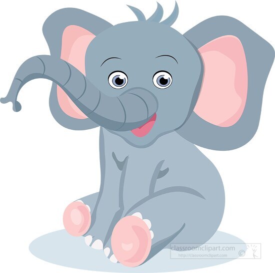 cute smiling baby elephant sitting on hind legs clipart