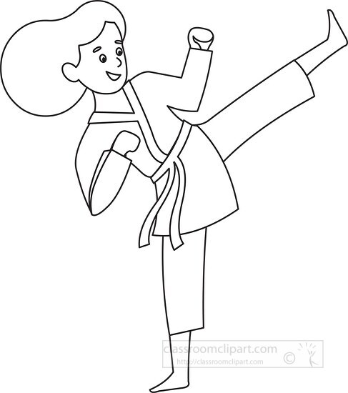 Sports Outline Clipart-girl practices karate kick black outline clipart