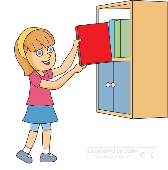 girl putting book on shelf Classroom Clip Art