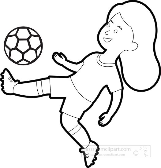Sports Outline Clipartgirl soccer player kicks a ball with skill
