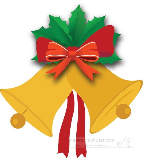 gold christmas bells with two red ribbon clipart - Classroom Clip Art