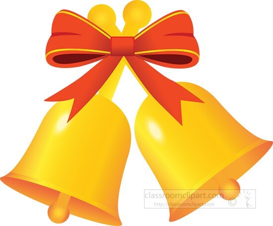 gold christmas jingle bells with bow clipart - Classroom Clip Art