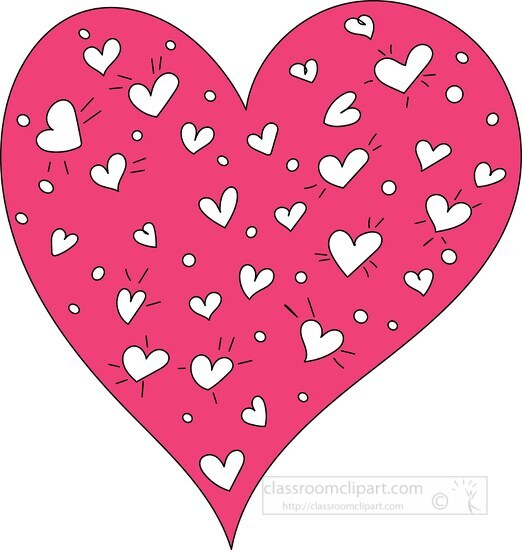 large pink heart with white hearts black line clipart