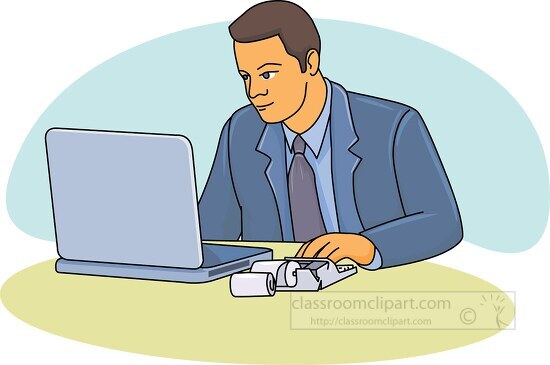 femaile accountant with stacked notebooks at work - Classroom Clip Art