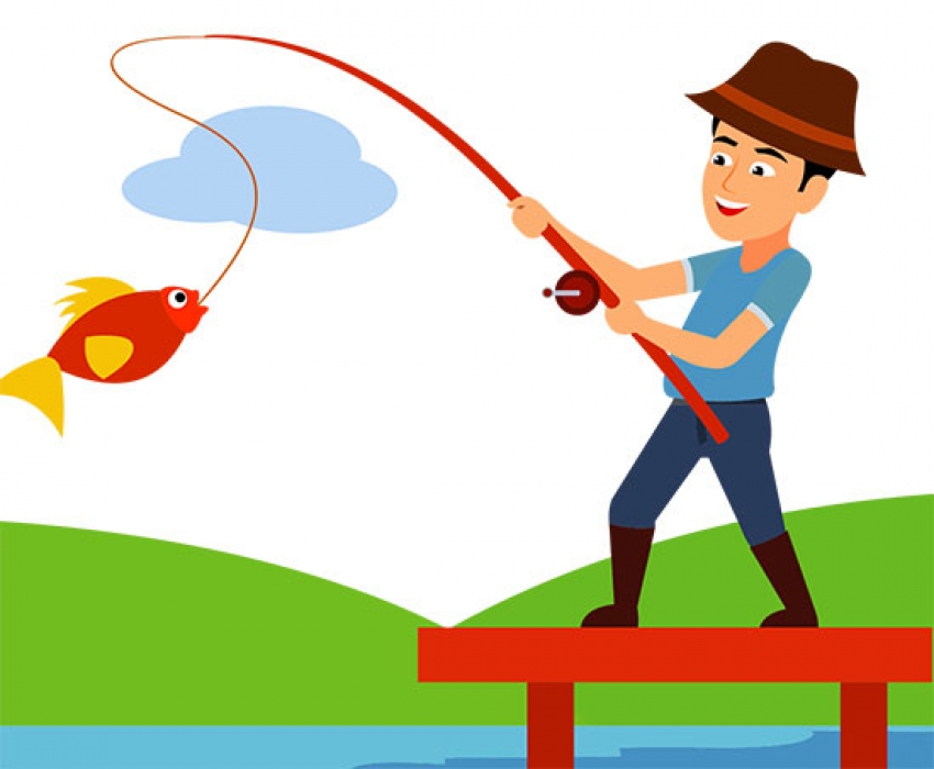 man catching fish with rod animated clipart - Classroom Clip Art