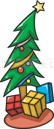 Christmas Clipart-narrow christmas tree with giifts