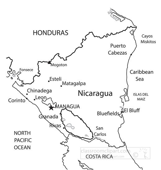 Nicaragua map black outline - Classroom Clip Art