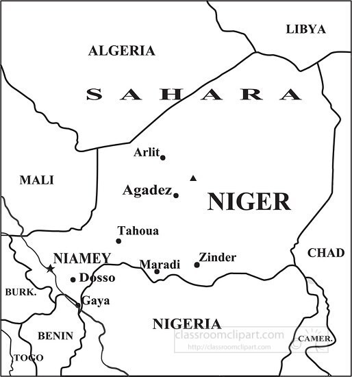 Niger map black outline - Classroom Clip Art