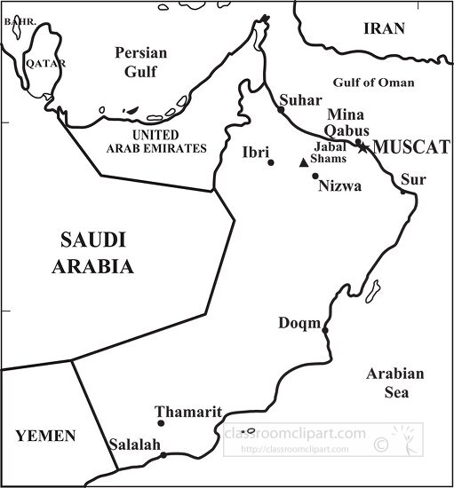 Country Gray MapsOman country map black outline