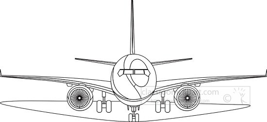 passenger airplane front view transportation black white outline ...