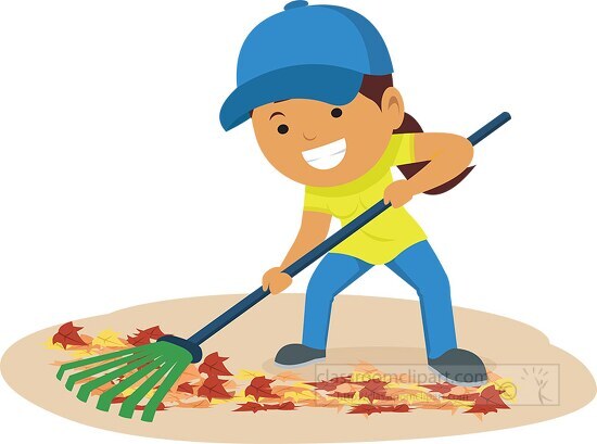 raking up leaves autumn clipart copy - Classroom Clip Art