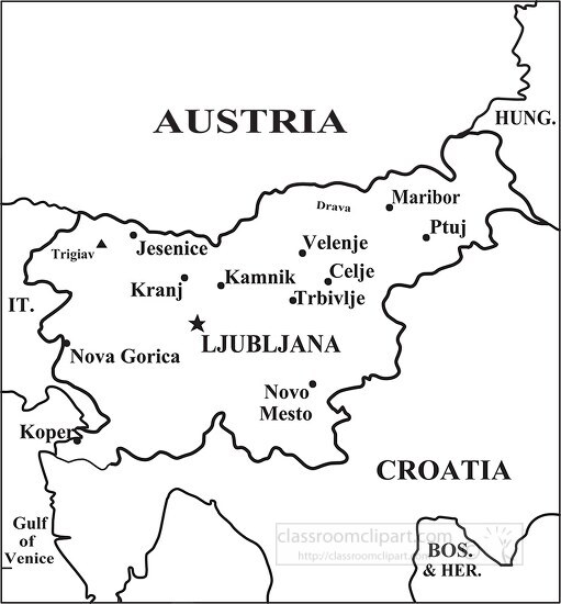 Slovenia country map black outline - Classroom Clip Art