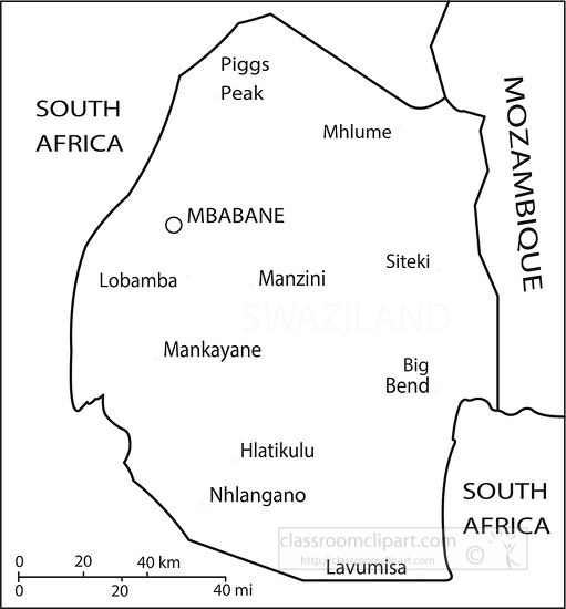 Swaziland country map black white - Classroom Clip Art